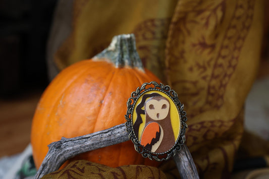 Large Dark Owl Brooch | Pin | Cottage Core Accessory