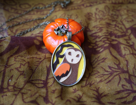 Large Dark Owl Pendant | Necklace | Cottage Core Accessory