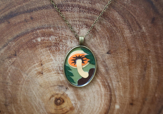 Large Gilled Mushroom Pendant | Necklace | Cottage Core Accessory